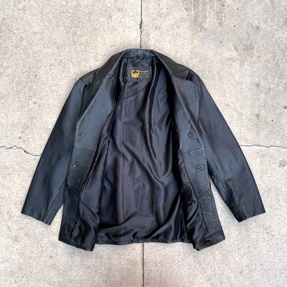 Vintage 90s Y2K Men's Sergio Vadducci Black Leather Blazer Jacket Size Large - Picture 3 of 6